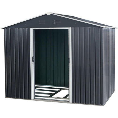 8ft x 6ft Outdoor Metal Storage Shed with Floor Base,Black