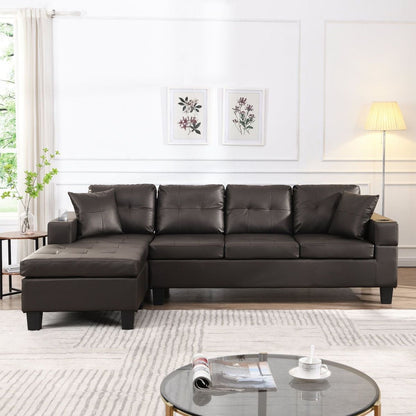 Sectional Sofa Set for Living Room with L Shape Chaise Lounge, cup holder and Left or Right Hand Chaise Modern 4 Seat (Chocolate brown)