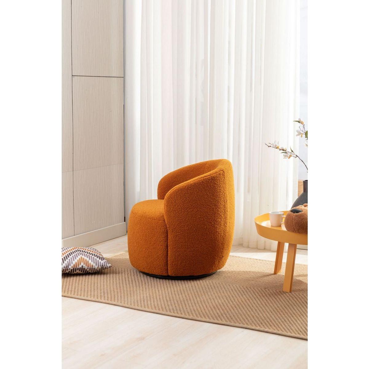 Teddy Fabric Swivel Accent Armchair Barrel Chair With Black Powder Coating Metal Ring,Caramel