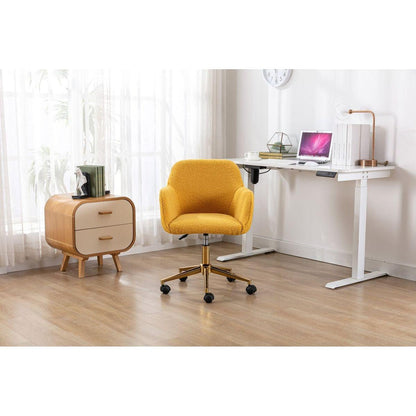 Modern Teddy Fabric Material Adjustable Height 360 Revolving Home Office Chair With Gold Metal Legs And Universal Wheel For Indoor,Yellow