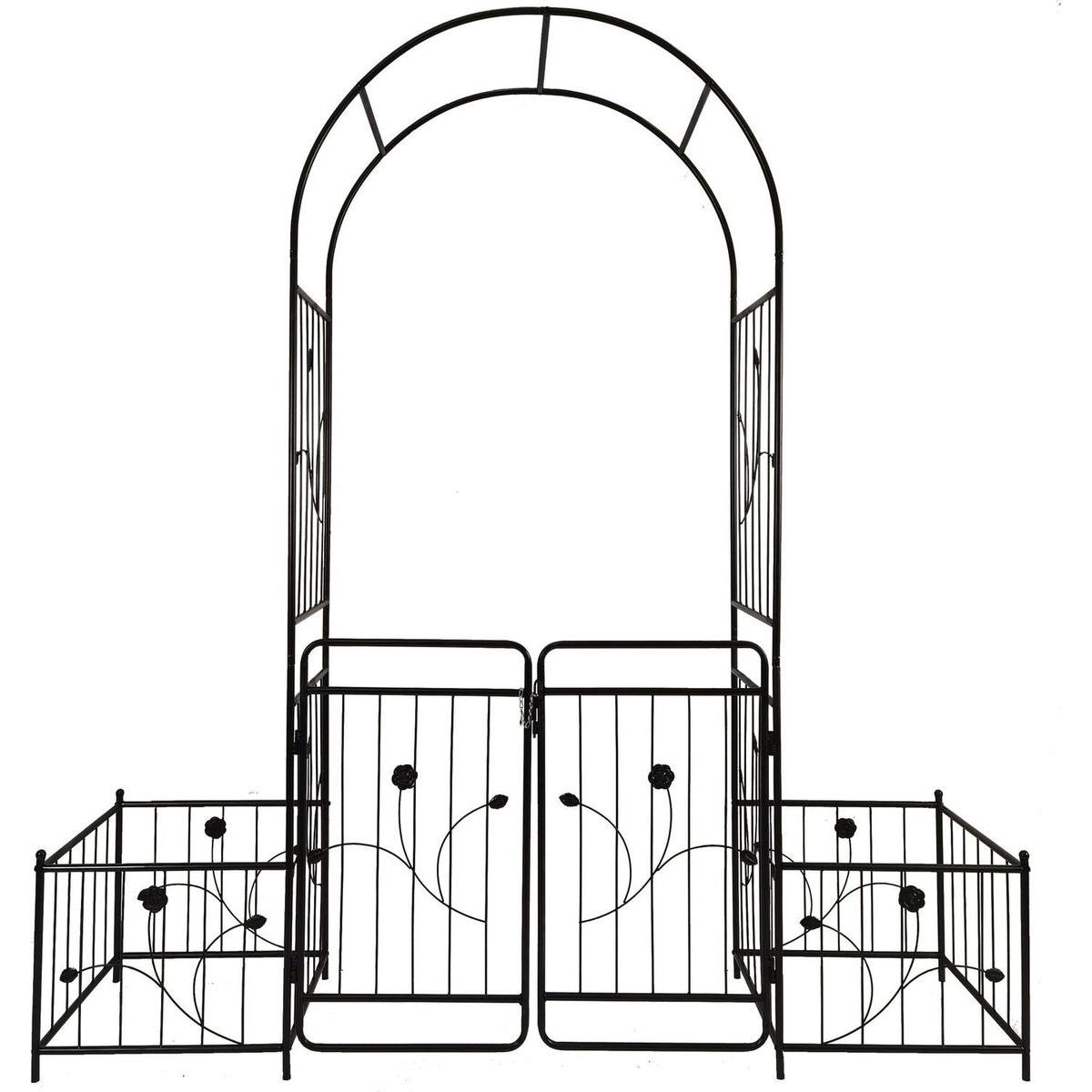 Metal Garden Arch with Gate 79.5" Wide x 86.6" High Climbing Plants Support Rose Arch Outdoor Black