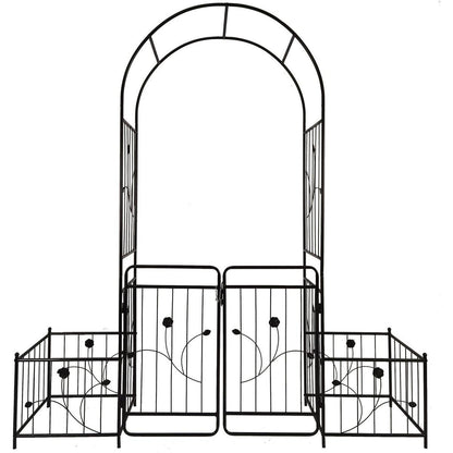 Metal Garden Arch with Gate 79.5" Wide x 86.6" High Climbing Plants Support Rose Arch Outdoor Black