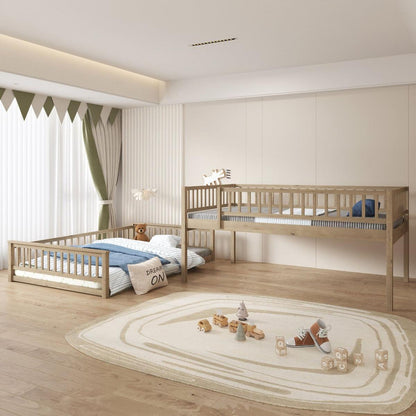 Full XL over Queen Bunk Bed with Ladder and Guardrails, Walnut