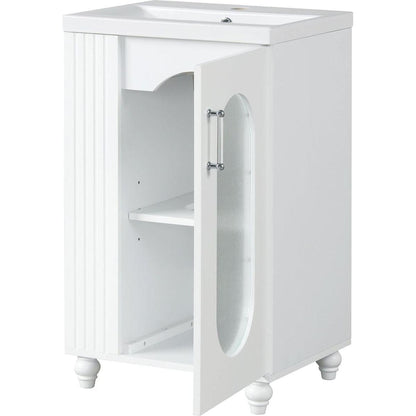 20" Bathroom Vanity with Sink, Bathroom Vanity Cabinet with Two-tier Shelf, Adjustable Shelf, Solid Wood and MDF, White