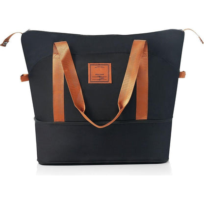 Front Opening 20-Inch Carry-On Luggage with Expandable Travel Bag Set, ABS Hard Shell Two-piece suitcase set with USB Port, Cup Holder, black and brown