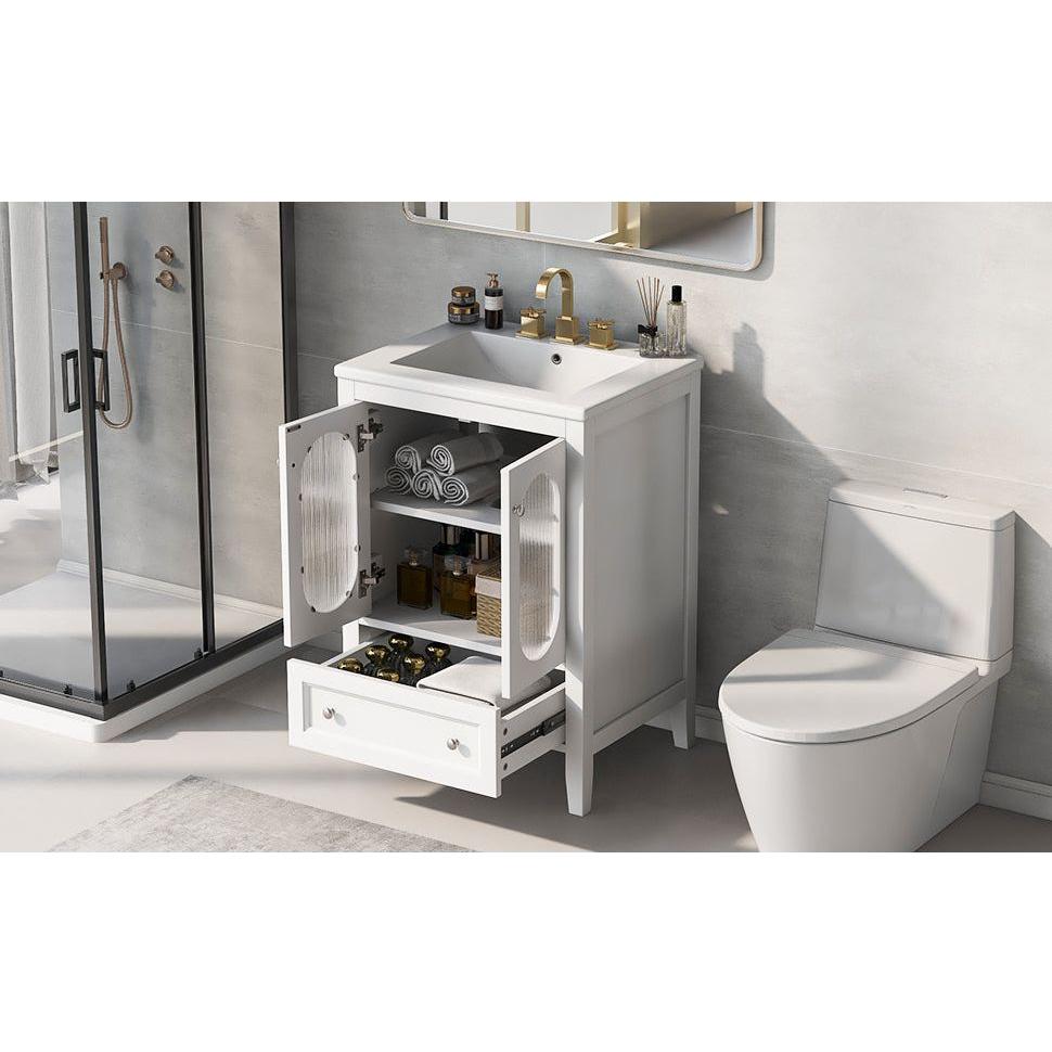 24" Bathroom Vanity with Sink, Bathroom Vanity Cabinet with One Drawer and Doors, Adjustable Shelf, Solid Wood and MDF, White