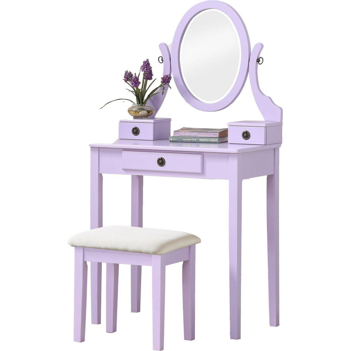 Moniys Wood Moniya Makeup Vanity Table and Stool Set, Purple