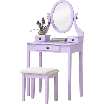 Moniys Wood Moniya Makeup Vanity Table and Stool Set, Purple