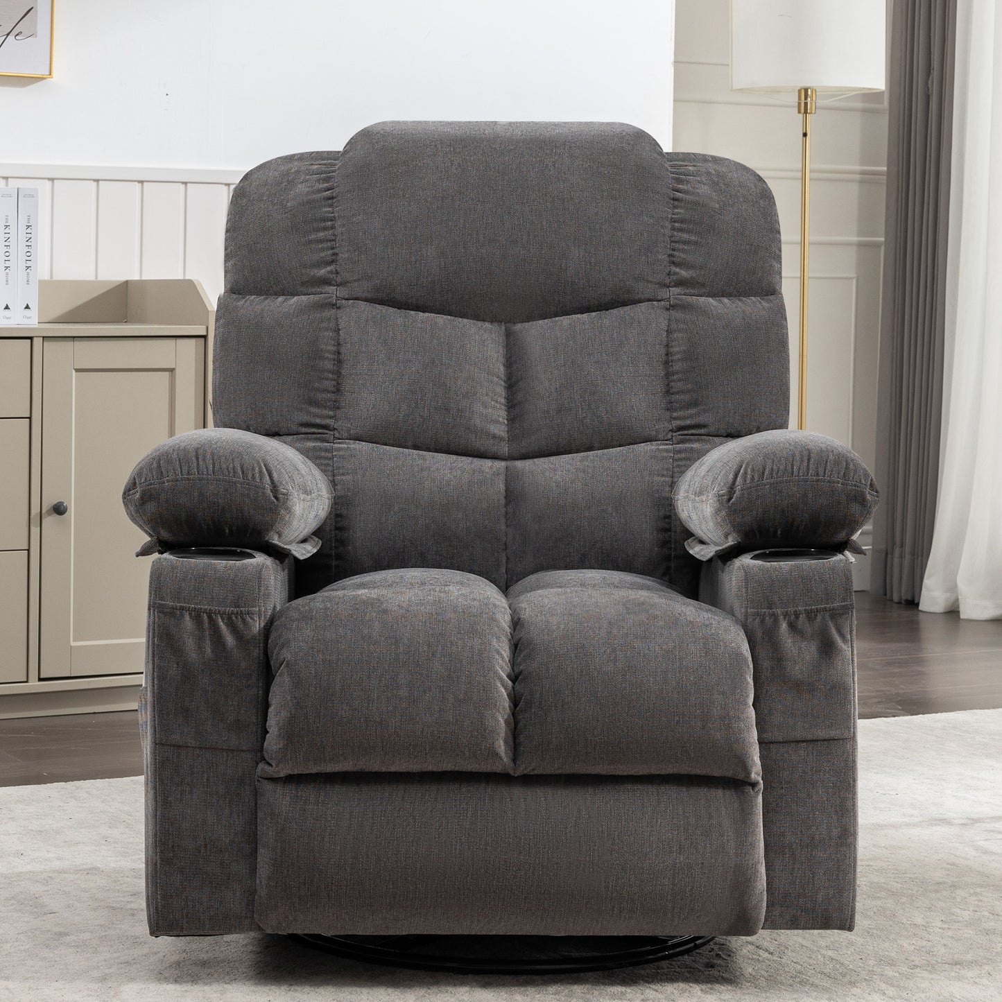 Massage Rocker Recliner Chair Rocking Chairs for Adults Oversized with 2 Cup Holders, USB Charge Port Soft Features a Manual Massage and Heat.(A+B)GREY