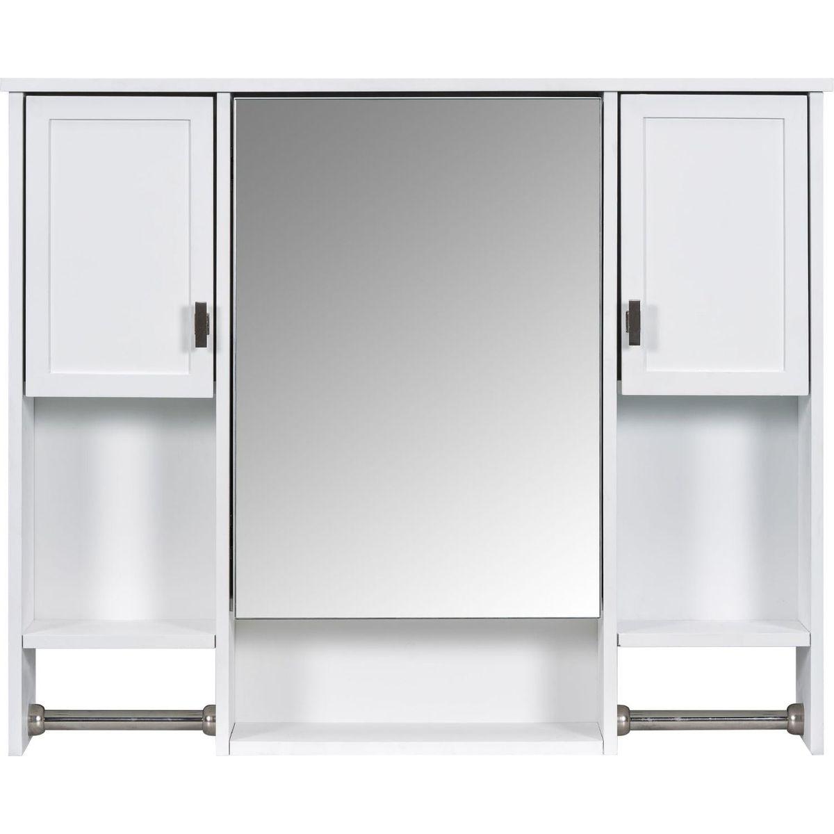 35" x 28" Modern Wall Mounted Bathroom Storage Cabinet, Bathroom Wall Cabinet with Mirror, Medicine Cabinet with Towels Bar