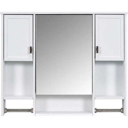 35" x 28" Modern Wall Mounted Bathroom Storage Cabinet, Bathroom Wall Cabinet with Mirror, Medicine Cabinet with Towels Bar