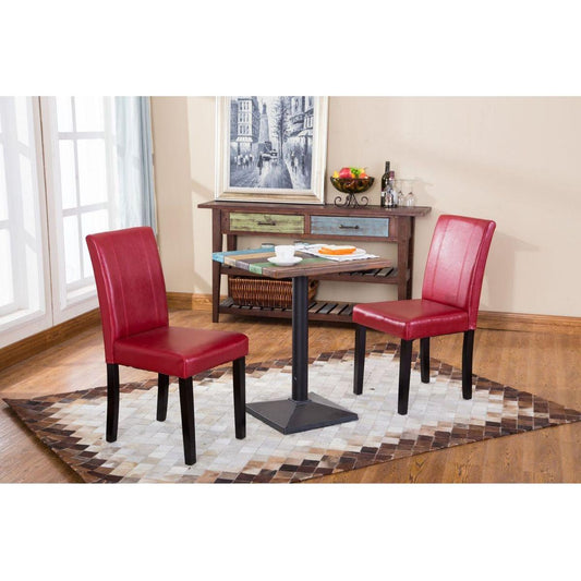 Urban Style Solid Wood Leatherette Padded Parson Chair, Red, Set of 2