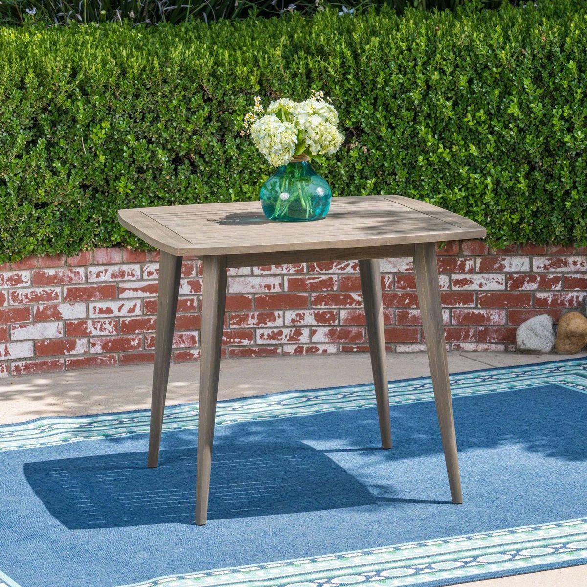 Outdoor Square Acacia Wood Dining Table with Straight Legs, Gray