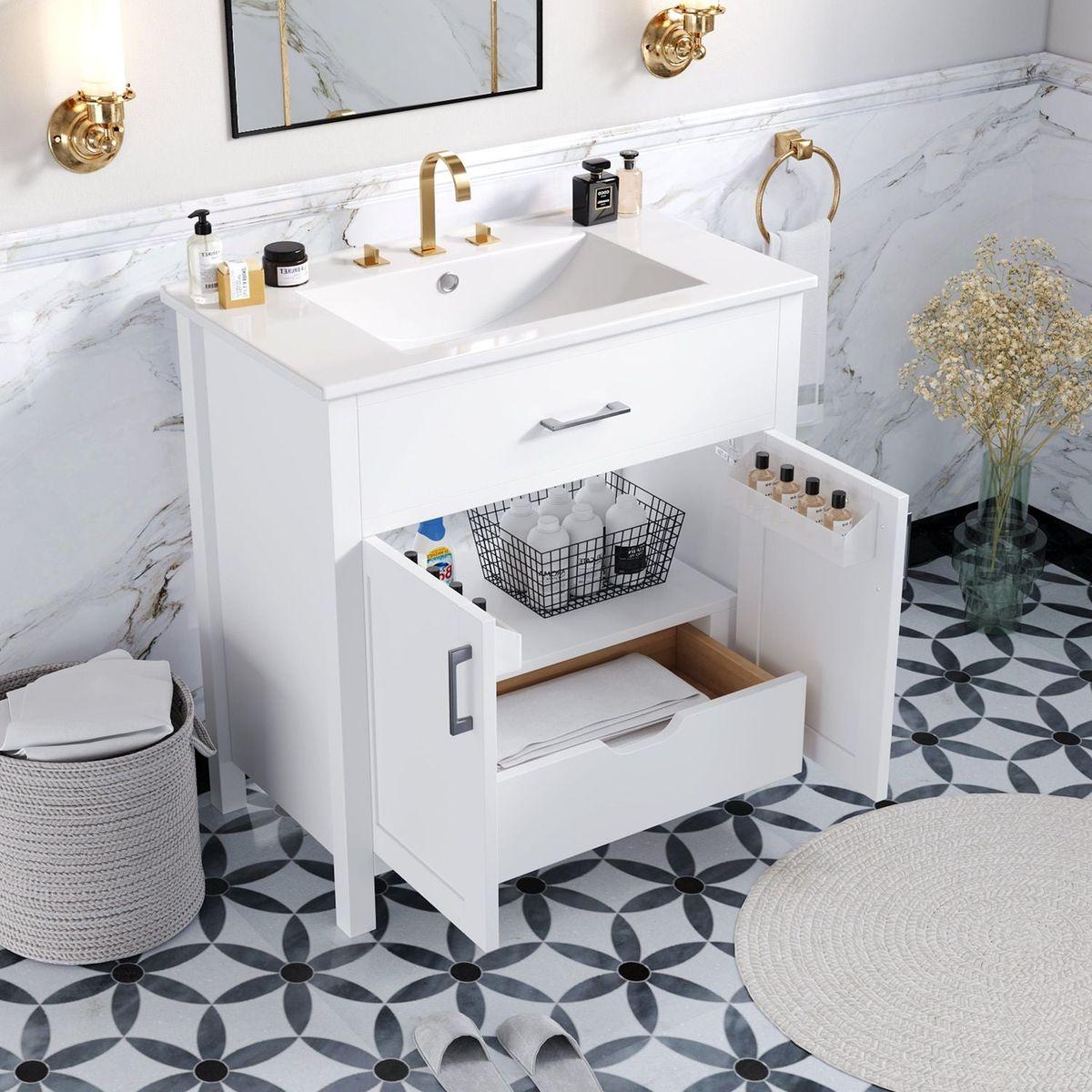 30-Inch Bathroom Vanity with Ceramic Sink and Ample Storage - The Perfect Choice for Small Bathrooms