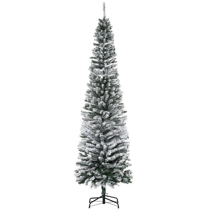 HOMCOM 7.5' Tall Unlit Snow-Flocked Slim Artificial Christmas Tree with Realistic Branches and 738 Tips