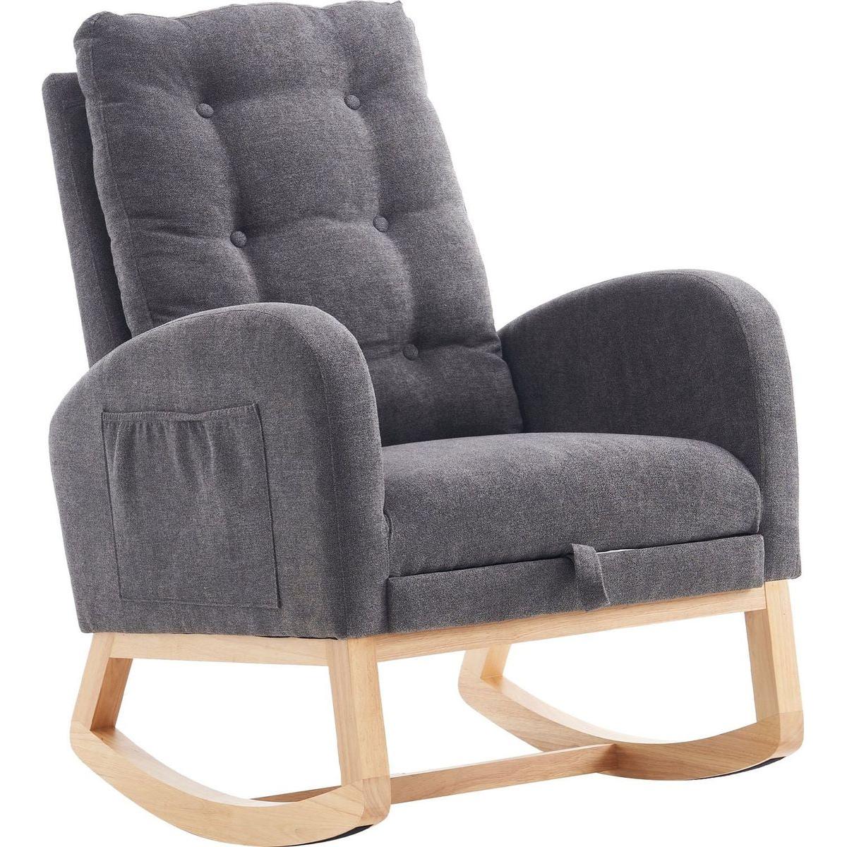 Accent Rocking Chair with Footrest High Back Rubber Wood Rocking Legs Bedroom Living Space 26.77D X 38.36W X 39.76H Inch