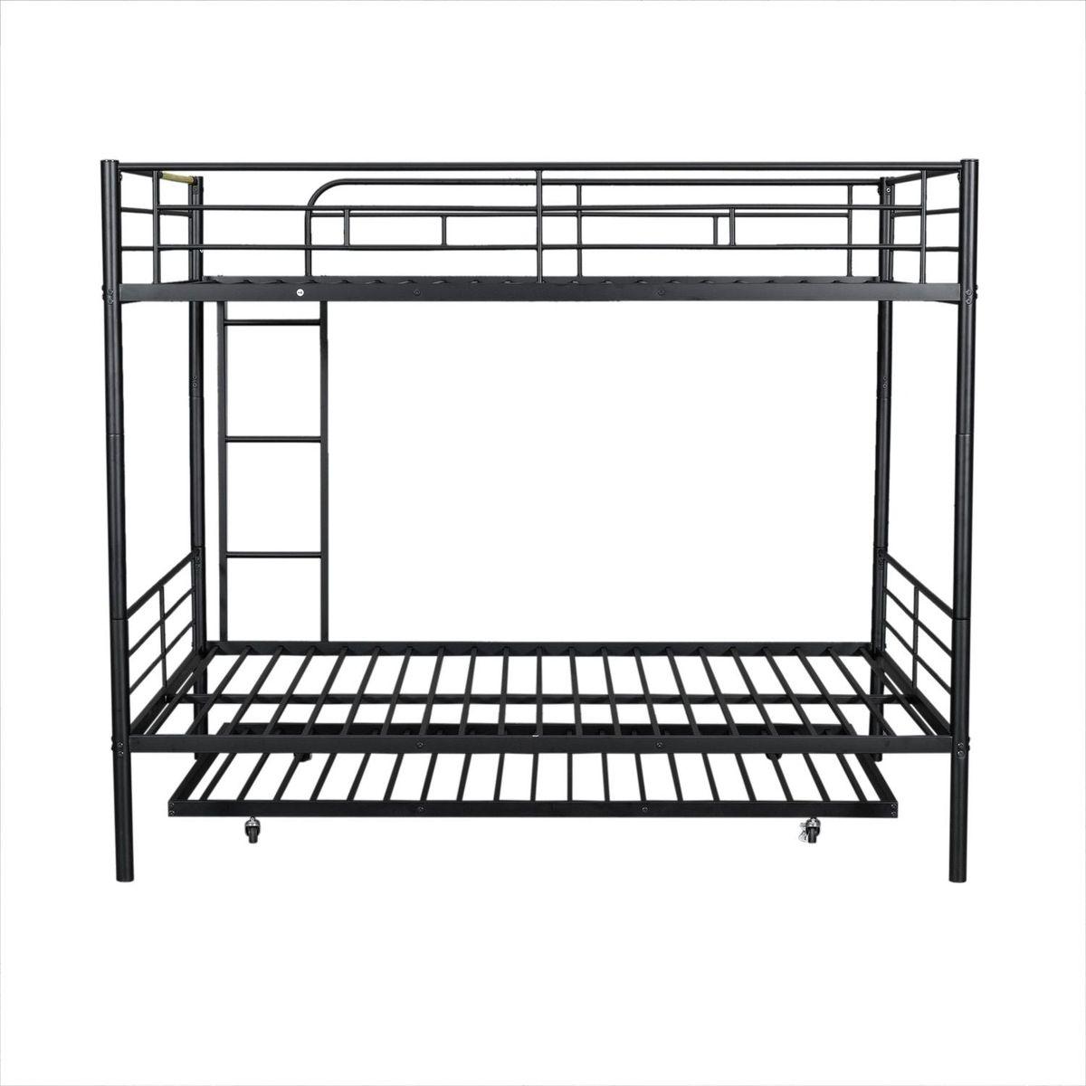 Full Over Full Metal Bunk Bed with Trundle, Black