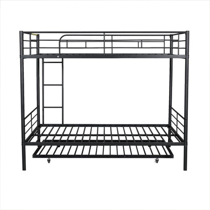 Full Over Full Metal Bunk Bed with Trundle, Black