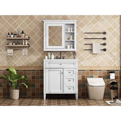 30" Bathroom Vanity with Top Sink, Modern Bathroom Storage Cabinet with 2 Drawers and a Tip-out Drawer, Freestanding Vanity Set with Mirror Cabinet, Single Sink Bathroom Vanity