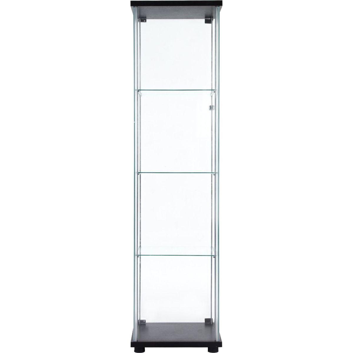 One Door Glass Cabinet Glass Display Cabinet with 4 Shelves, Black