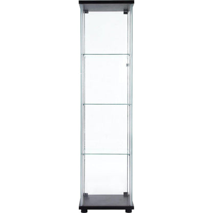 One Door Glass Cabinet Glass Display Cabinet with 4 Shelves, Black