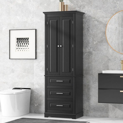 Tall Storage Cabinet with Three Drawers for Bathroom/Office, Black