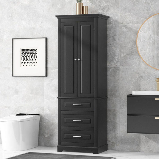 Tall Storage Cabinet with Three Drawers for Bathroom/Office, Black