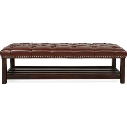 Bedroom End of Bed Bench Tufted Upholstered End of Bed Bench End of Bed Entrance Shoe Bench, 60" with Nailhead Trim and Shelf Bedroom Upholstered Leather Bench Living Room Shoe Rack Footstool (brown)