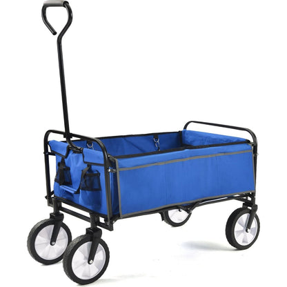 Folding Wagon Garden Shopping Beach Cart (Blue)