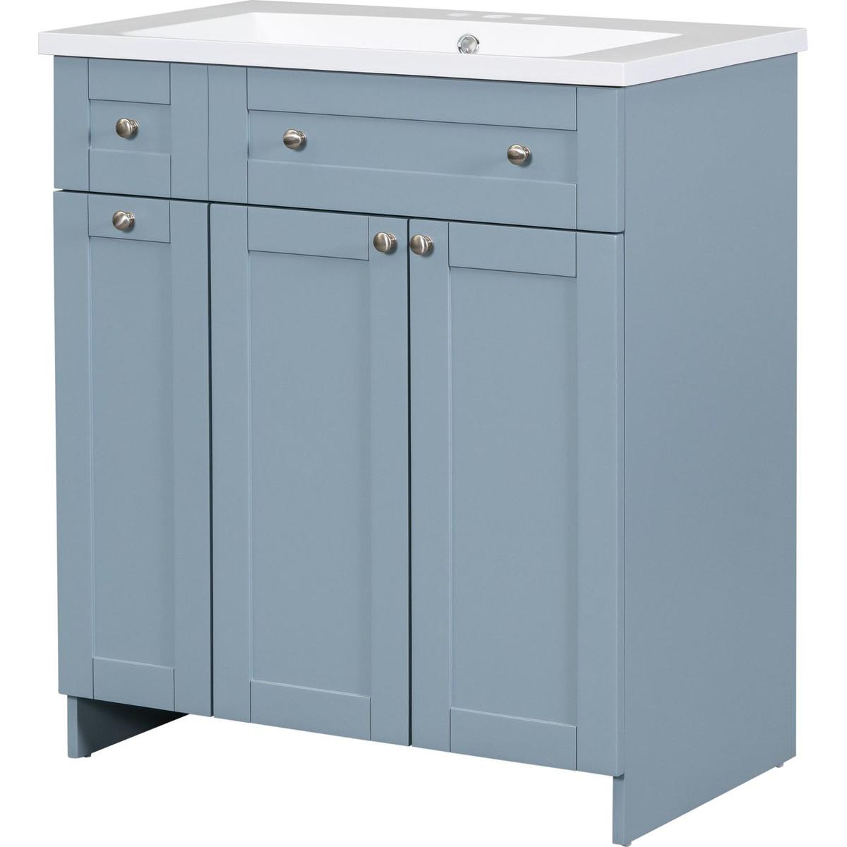 Modern 30-Inch Bathroom Vanity Cabinet with Easy-to-Clean Resin Integrated Sink in Blue