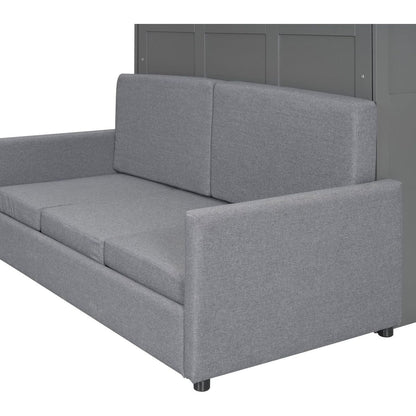 Queen Size Murphy Bed Wall Bed with Cushion,Gray