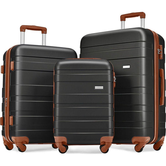Luggage Sets New Model Expandable ABS Hardshell 3pcs Clearance Luggage Hardside Lightweight Durable Suitcase sets Spinner Wheels Suitcase with TSA Lock 20"24"28"(black and brown)