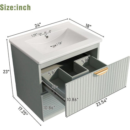 Modern 24-Inch Wall-Mounted Bathroom vanity with 2 Drawers, Green - Ideal for Small Bathrooms