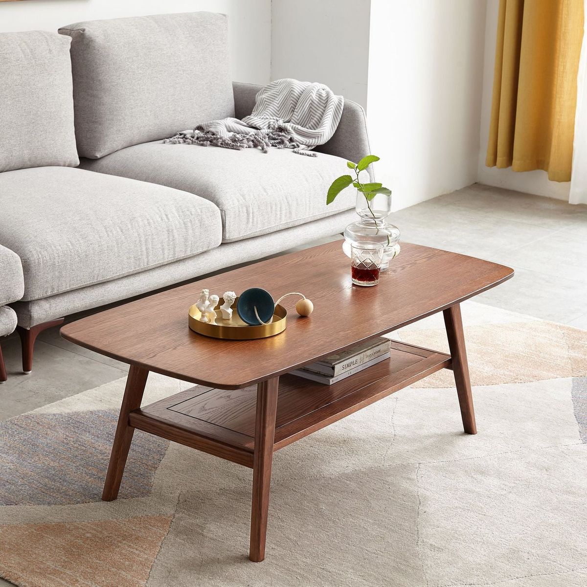 Center Table Low Table 100% Solid Oak Wood Top Plate Desk Coffee Table Width 120 x Depth 56 x Height 44 cm Study Desk Work From Home Easy To Assemble Walnut Color Wood With Storage Shelf