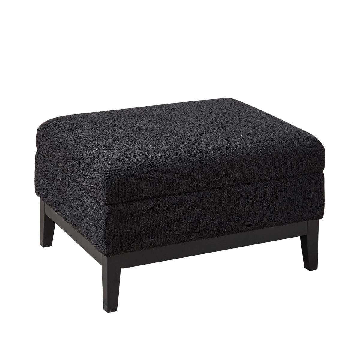 33.86'W Upholstered Wood Base Storage Ottoman with Reversible Lid Coffee Table, Foot Stool Square Footrest with Rubberwood Legs for Living Room Bedroom Entryway and Office, Black Boucle.