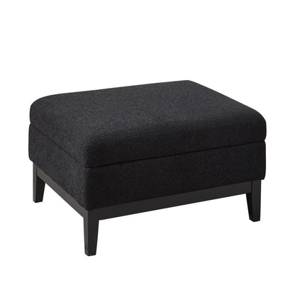 33.86'W Upholstered Wood Base Storage Ottoman with Reversible Lid Coffee Table, Foot Stool Square Footrest with Rubberwood Legs for Living Room Bedroom Entryway and Office, Black Boucle.