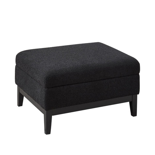 33.86'W Upholstered Wood Base Storage Ottoman with Reversible Lid Coffee Table, Foot Stool Square Footrest with Rubberwood Legs for Living Room Bedroom Entryway and Office, Black Boucle.