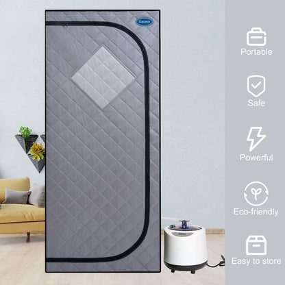 Full Size Portable Grey Steam Sauna tent"ersonal Home Spa, with Steam Generator, Remote Control, Foldable Chair, Timer and PVC Pipe Connector Easy to Install.Fast heating, with FCC Certification