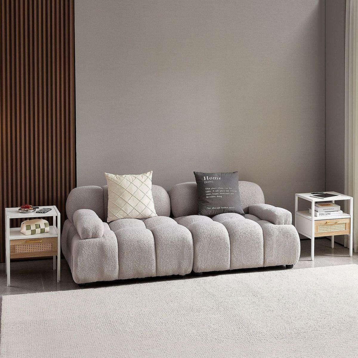 Set of 2, 15.75" Rattan End table with Power Outlet & USB Ports, Modern nightstand with drawer and metal legs, side table for living room, bedroom,white