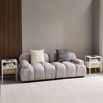 Set of 2, 15.75" Rattan End table with Power Outlet & USB Ports, Modern nightstand with drawer and metal legs, side table for living room, bedroom,white