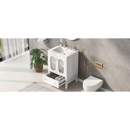 24" Bathroom Vanity with Sink, Bathroom Vanity Cabinet with One Drawer and Doors, Adjustable Shelf, Solid Wood and MDF, White