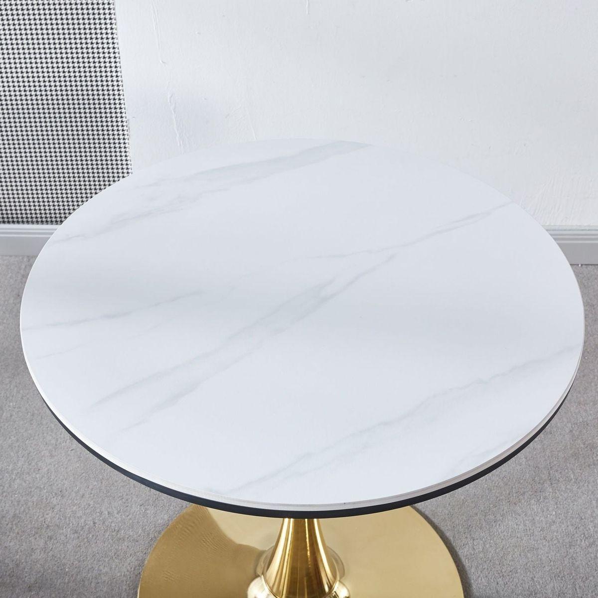 31.5"GOLDEN AND WHITE Tulip Table Mid-century Dining Table for 2-4 people With Round Mdf Table Top, Pedestal Dining Table, End Table Leisure Coffee Table,ceramic and MDF top - Streamdale Furniture