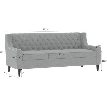 78.75" 3-Seater Sofa, Button Tufted Backrest with Comfy Cushion, Mid Century Modern Couches for Living Room, Upholstered Comfy Sofa Couch for Bedroom, Apartment