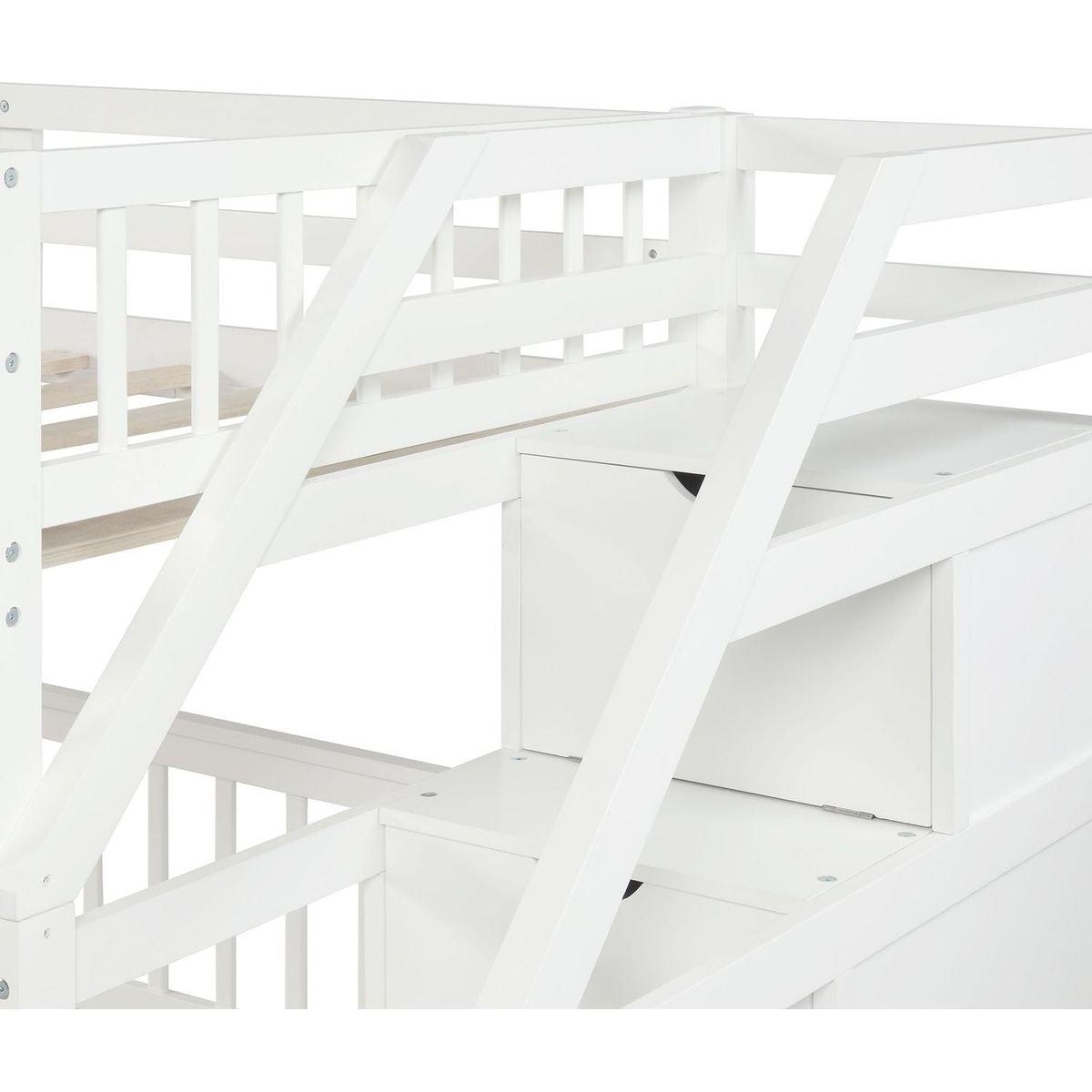 Twin over Full Loft Bed with Staircase,White
