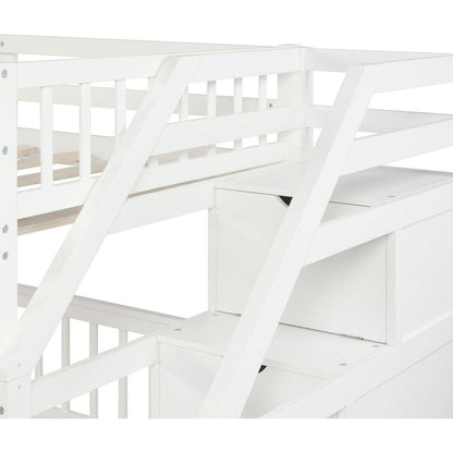 Twin over Full Loft Bed with Staircase,White