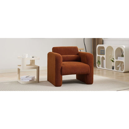Modern Accent Chair Lambskin Sherpa Fabric Upholstered Comfy Reading Arm Chair Soft Padded Armchair with Back and Pillow for Living Room Bedroom Reception Waiting Room Office,Burnt Orange
