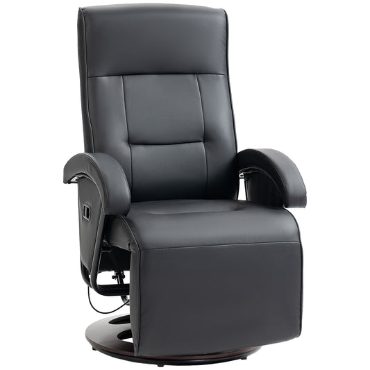 PU Recliner with Footrest, Lounge Chair with 135 Adjustable Backrest, Swivel Wood Base, Padded Seat & Armrests for Living Room, Black