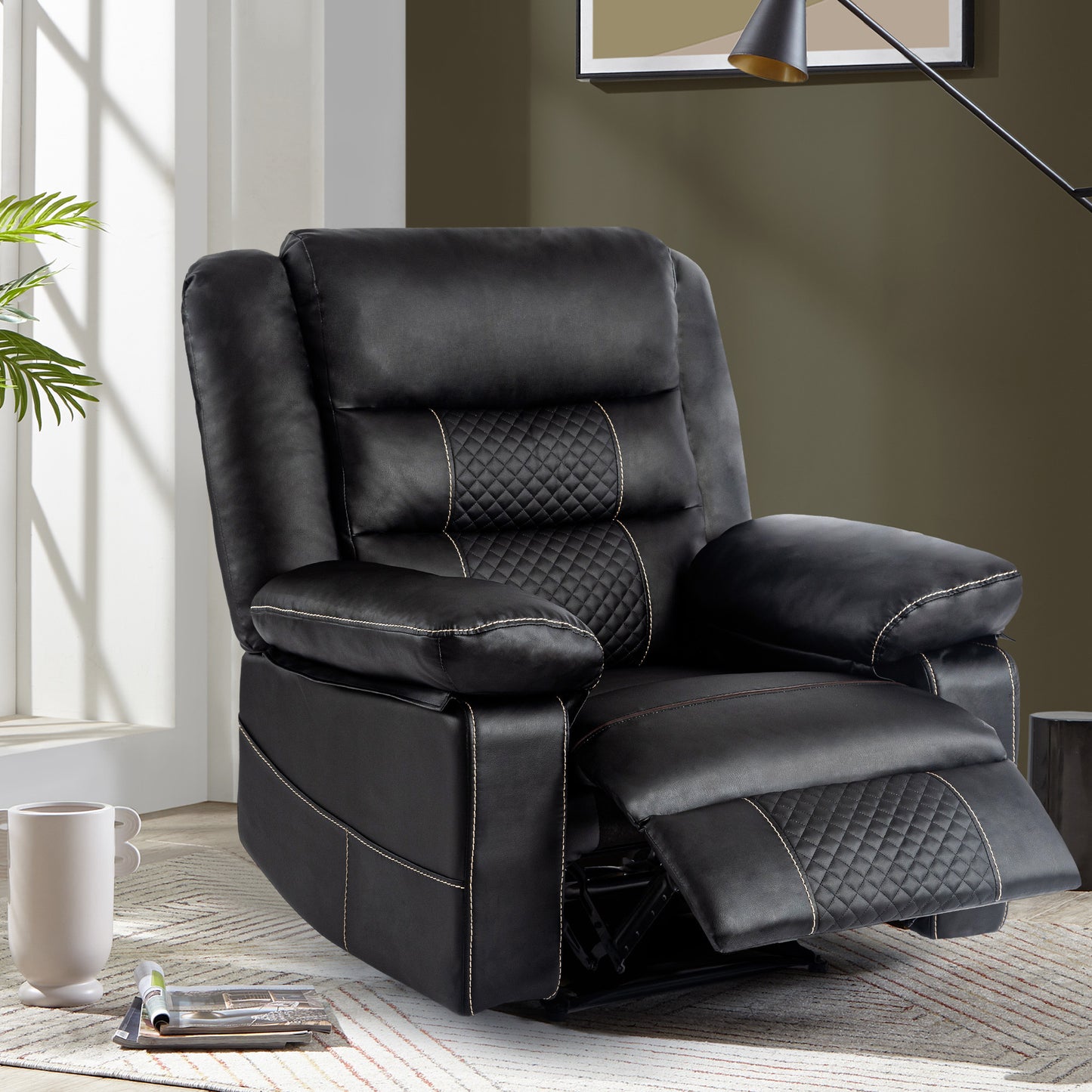 Breathable Leather Massage Recliner Chair, Manual Living Room Reclining Sofa