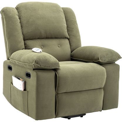 Massage Recliner,Power Lift Chair for Elderly with Adjustable Massage and Heating Function,Recliner Chair with Infinite Position and Side Pocket for Living Room, Green