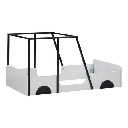 Twin Size Car-shaped Bed with Roof,Wooden Twin Floor Bed with wheels and door Design,Montessori Inspired Bedroom,Black